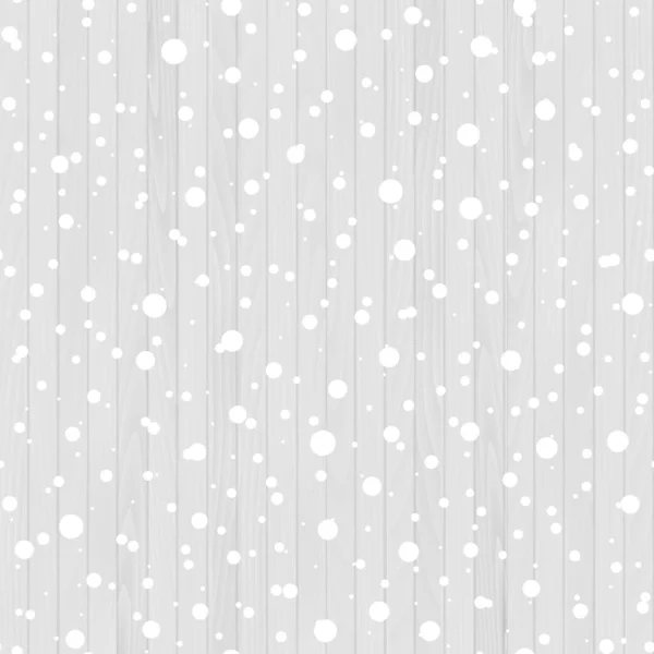 Cartel navideño con nieve cayendo sobre fondo de madera blanca. Vector — Archivo Imágenes Vectoriales
