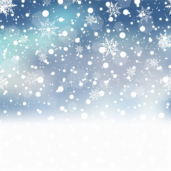 Jul bakgrund med fallande snöflingor på blå himmel. Vektor. — Stock vektor
