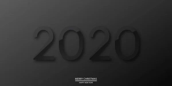 Feliz Navidad y Feliz Año Nuevo tarjeta con brillo negro texto 2020 en negro. Vector — Vector de stock
