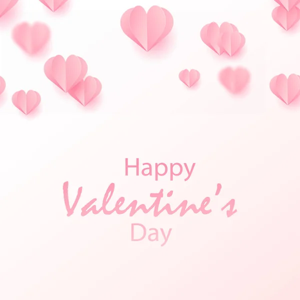 Happy Valentines Day greeting card with flying paper cut pink hearts. Vector — Stock Vector