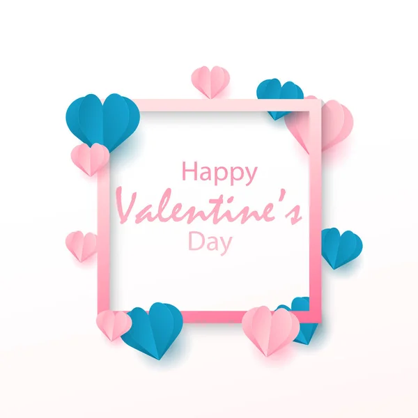 Tarjeta de San Valentín con corazones de origami voladores. Vector — Vector de stock