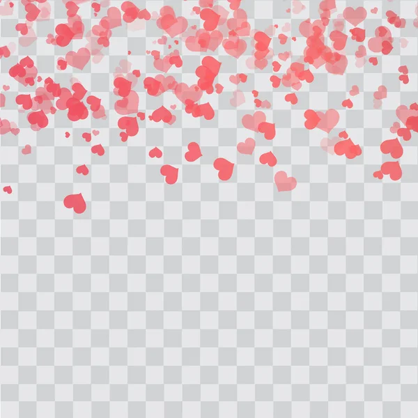 Valentine's Day background with falling red hearts on transparent. Vector. — Stock Vector