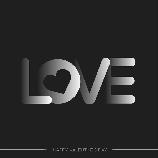 Valentine's Day card with shadow text love on black background. Vector. — Stock Vector