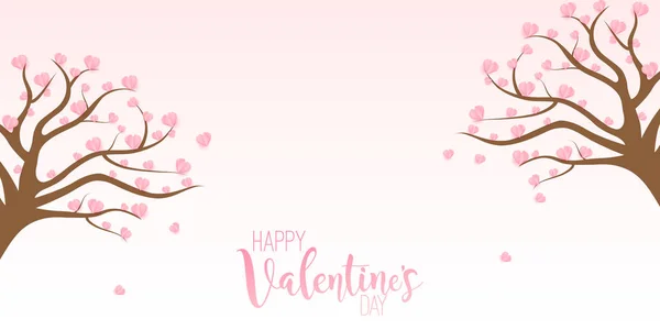 Feliz día de San Valentín con árbol y corazones. Ilustración vectorial — Archivo Imágenes Vectoriales