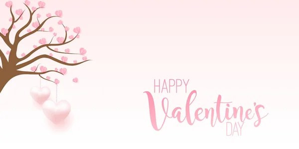 Feliz día de San Valentín con árbol y corazones. Ilustración vectorial — Vector de stock