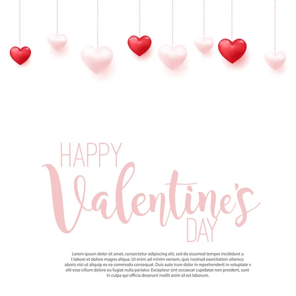 Happy Valentine's Day card with hanging hearts. Vector illustration — Stock Vector