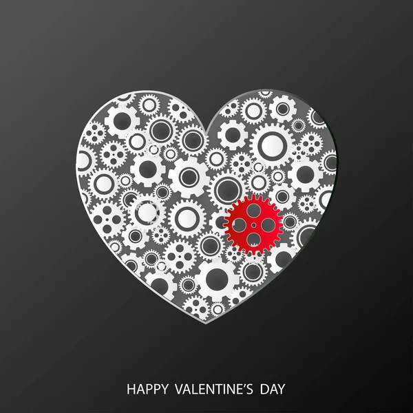 Heart as a mechanism made of gears. Happy Valentines Day card. Vector — Stock Vector