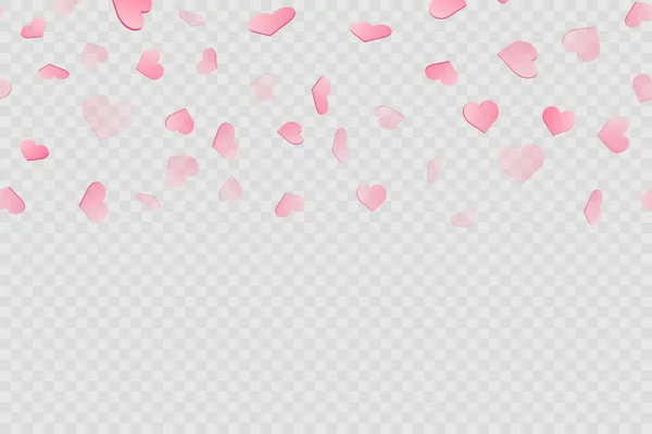 Valentines day card with falling pink hearts on transparent background. Vector — Stok Vektör