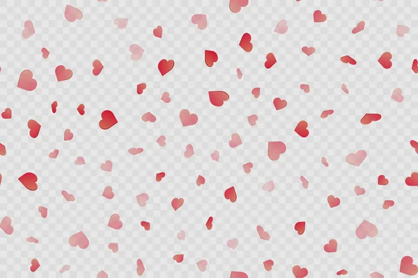 Seamless pattern with red hearts on transparent background. Vector. — Stock Vector