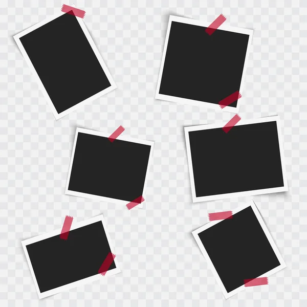 Set quadratischer Fotorahmen mit rotem Klebeband. Vektor — Stockvektor
