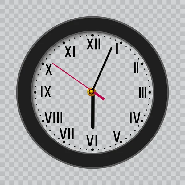 Reloj Negro sobre fondo transparente. Reloj icono vector — Vector de stock