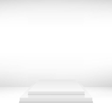 Beyaz podyumun boş şablonu, sahne. Vektör illüstrasyonu