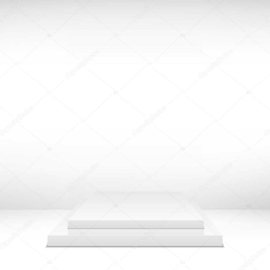 Blank template of white podium, scene. Vector illustration