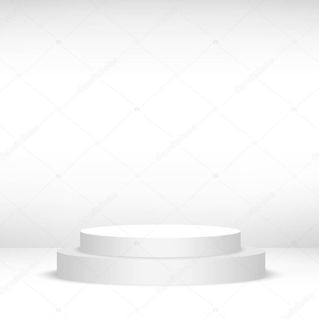 Blank template of white podium, scene. Vector illustration