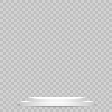 Beyaz podyum. Yuvarlak 3D boş podyum ve basamaklar. Vektör