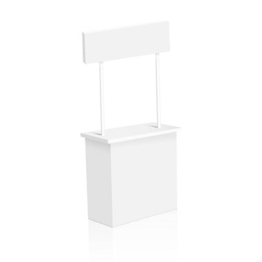 Beyaz arka planda reklam tezgahı var. Model Yukarı. vektör.
