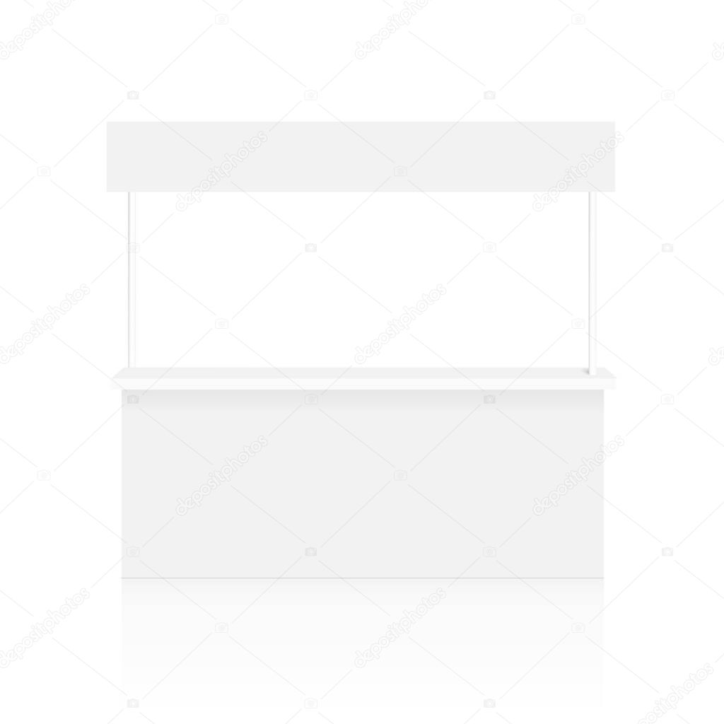 Promo counter trade stand on the white background. Mock Up. vector.