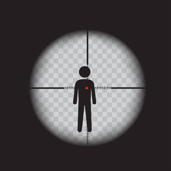 Silhouette of man in a sniper scope on transparent. vector.