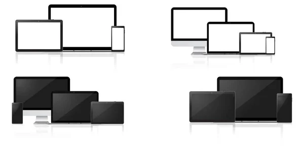 Monitor moderno, computadora, computadora portátil, teléfono, tableta en un fondo blanco. Vector . — Archivo Imágenes Vectoriales