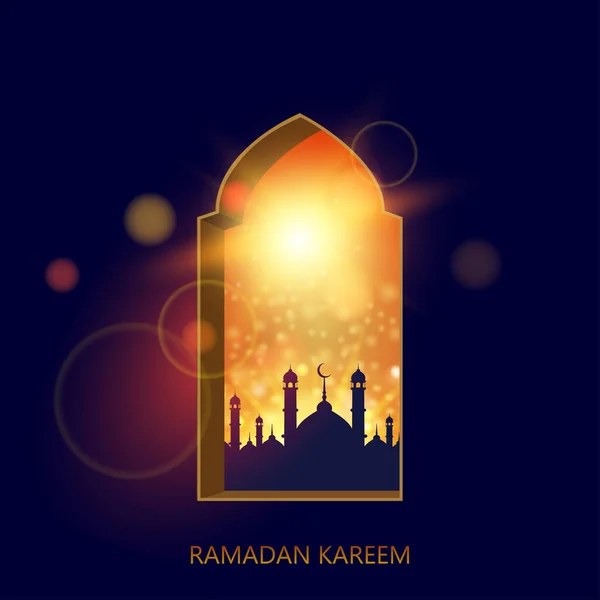 Ramadan Kareem üdvözlőkártya ablakmecsetből. Vektor. — Stock Vector