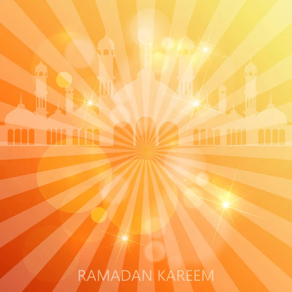 Fundo do Ramadã Kareem com mesquita e sol dourado. Vetor —  Vetores de Stock