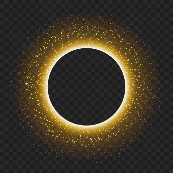 Gold glittering star dust texture round frame. Vector — Stock Vector