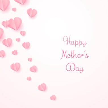 Uçan pembe kalplerle anneler günün kutlu olsun. Vektör illüstrasyonu.