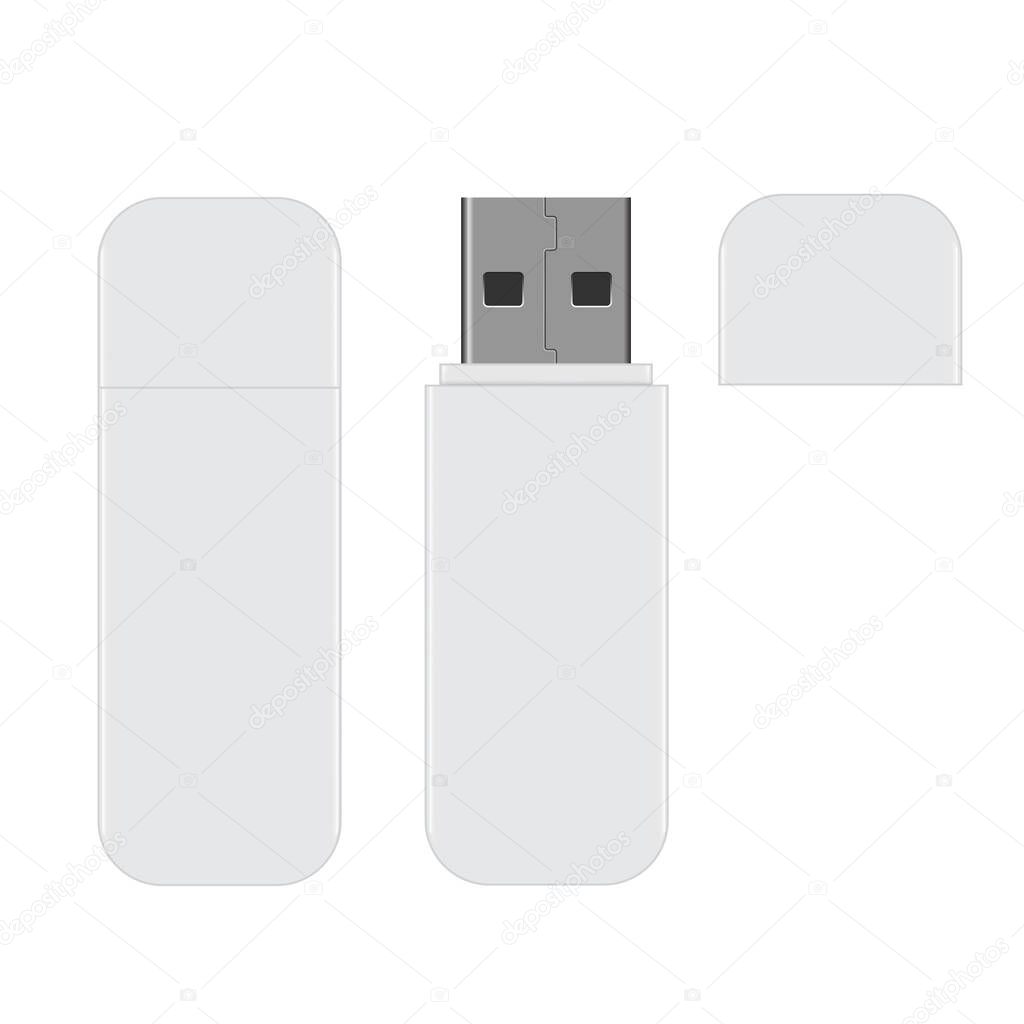 Realistic flash drive mockup, open and closed. Vector