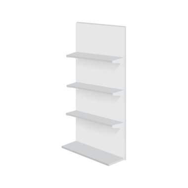 Perakende raflarıyla boş vitrin görüntüsü. Vektör maketi