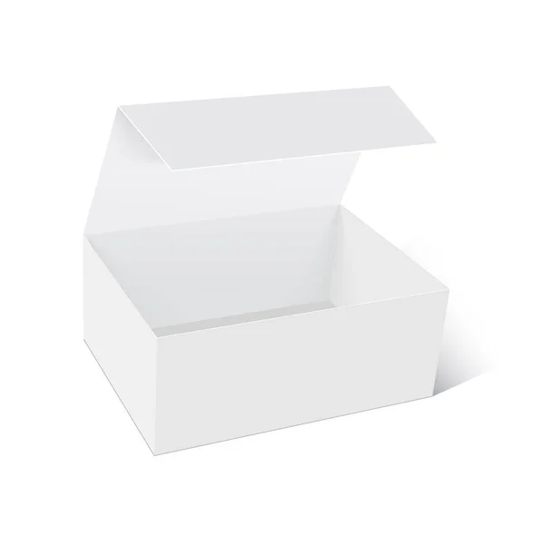 ホワイトプロダクト段ボールオープンパッケージボックス ベクターイラストをモックアップ — ストックベクタ
