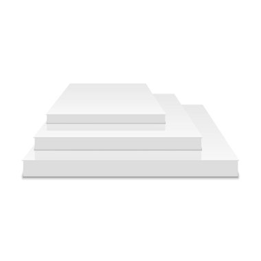 Beyaz podyum. 3D kare boş podyum ve basamaklar. Vektör.