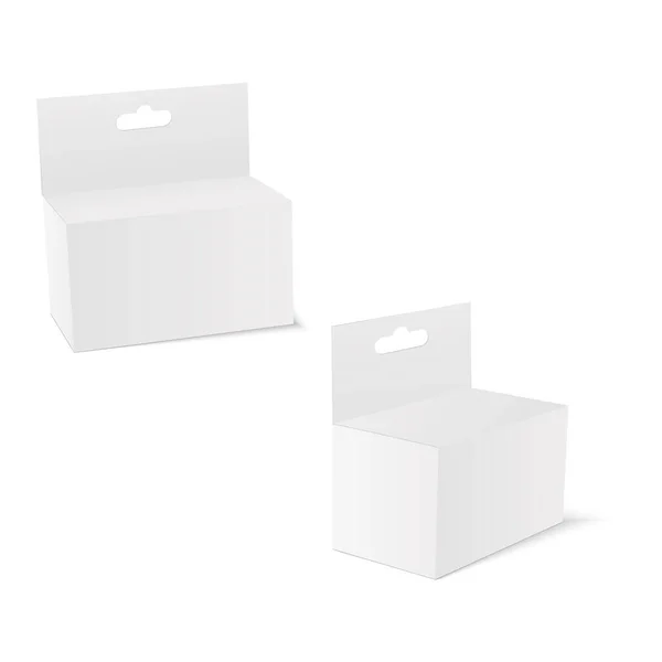 Caja Cartón Blanco Con Ranura Para Colgar Conjunto Envases Cosméticos — Vector de stock