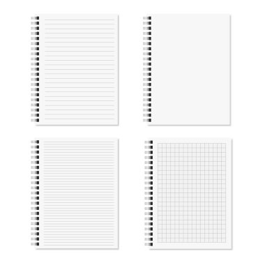 Yumuşak gölgeli spiral defter şablonları. Vektör