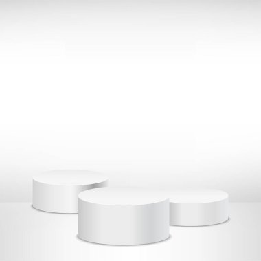 Beyaz yuvarlak podyum. Yaya, sahne, sahne ışığı. Vektör illüstrasyonu.