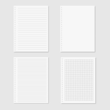 Boş kare ve çizgi kağıdın gerçekçi vektör çizimleri. Vektör.