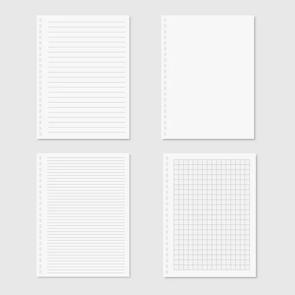 Conjunto de ilustración vectorial realista de hojas en blanco de papel cuadrado y forrado. Vector . — Vector de stock