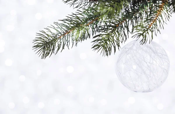 Vacker glänsande boll på vintern bakgrund — Stockfoto