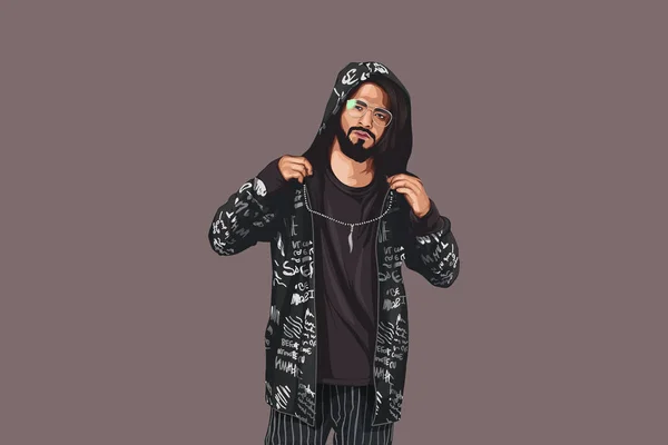 Vector Cartoon Illustration Parry Bollywood Playback Singer Rapper Isolado Fundo —  Vetores de Stock