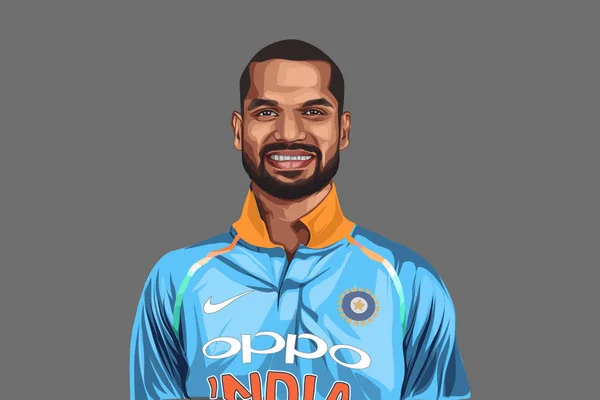Векторная Иллюстрация Индийского Крикетчика Шихара Дхавана Синей Майке Изолированный Цветном — стоковый вектор