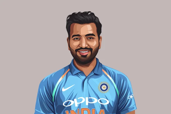 Vector Cartoon Illustratie Van Indiase Cricketspeler Rohit Sharma Blauwe Trui — Stockvector