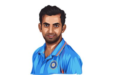 Vector cartoon illustration of Indian cricketer Gautam Gambhir wearing the blue jersey. Isolated on a white background. clipart