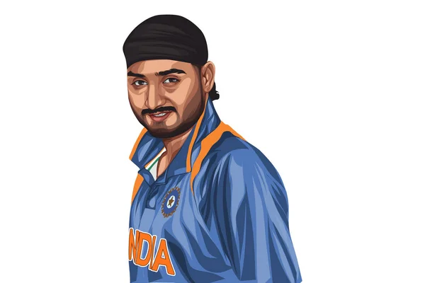 Vektor Cartoon Illustration Des Indischen Cricketspielers Harbhajan Singh Blauen Trikot — Stockvektor