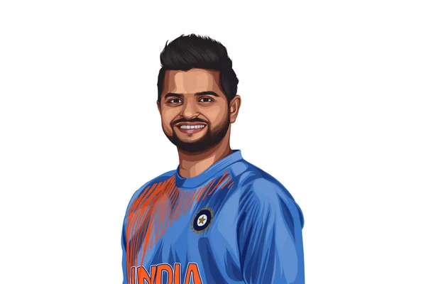 Vector Cartoon Illustration Indian Cricketer Suresh Kumar Raina Wearing Blue — Stock Vector