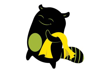 Havluyla banyo yapan sevimli bir canavarın vektör çizimi. Beyaz bir arkaplanda izole edilmiş.