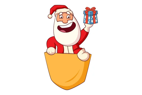 Vetor Desenho Animado Ilustração Feliz Papai Noel Segurando Presente Mão — Vetor de Stock