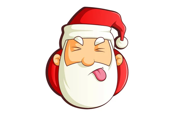 Vector Cartoon Illustration Santa Claus Closed Eyes Showing Tongue Isolated — Stock Vector