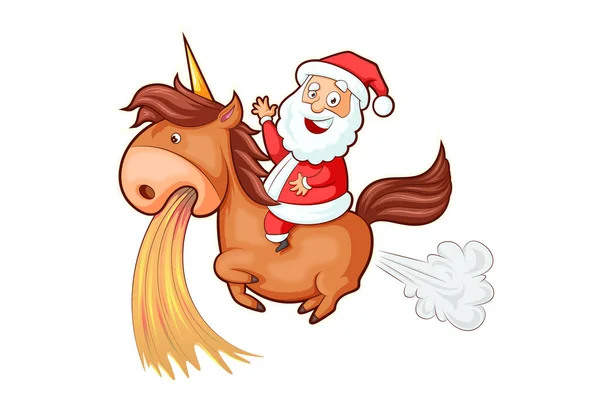 Vector Cartoon Illustration Santa Claus Unicorn Isolated White Background — Stock vektor