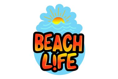 Sahil hayatı metninin vektör çizimi. Beyaz arkaplanda izole.
