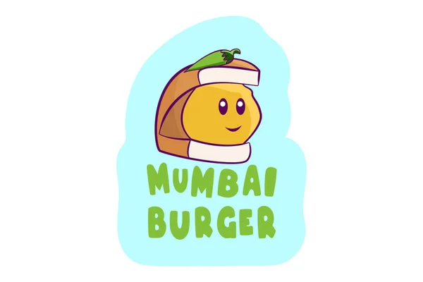 バーガーのベクトル漫画イラスト ムンバイのハンバーガーのテキストを手紙 白い背景に隔離された — ストックベクタ