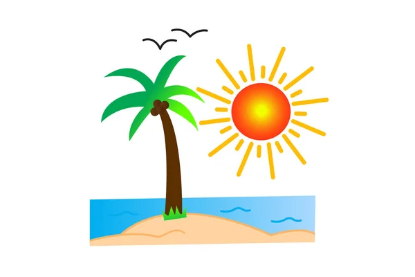 关于棕榈树和太阳的矢量卡通画 因白人背景而被隔离 — 图库矢量图片